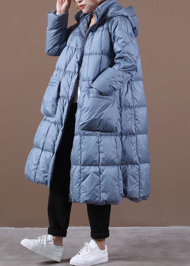 Nieuwe Blauwe Donsjas Winter Casual Donsjack Met Capuchon En Ritssluiting Uitloper