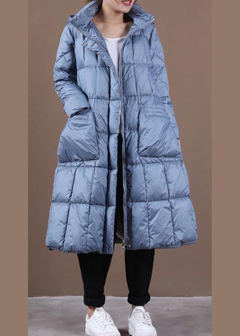 Nieuwe Blauwe Donsjas Winter Casual Donsjack Met Capuchon En Ritssluiting Uitloper - Dames donsjacks