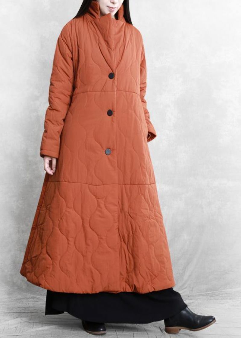 Nieuwe Oranje Casual Outfit Plus Size Jassen Opstaande Kraag Dikke Winterjassen