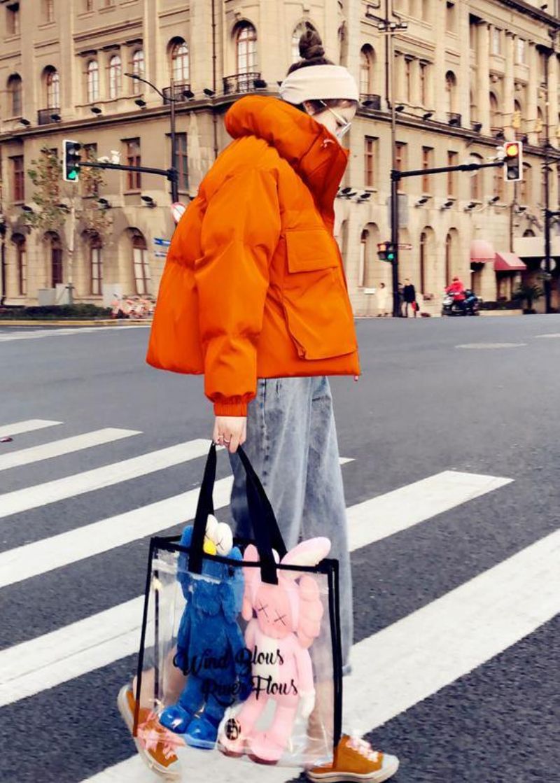 Nieuwe Oranje Eendendonsjas Plus Size Kleding Damesparka Opstaande Kraag Grote Zakken Fijne Jassen - Blauw