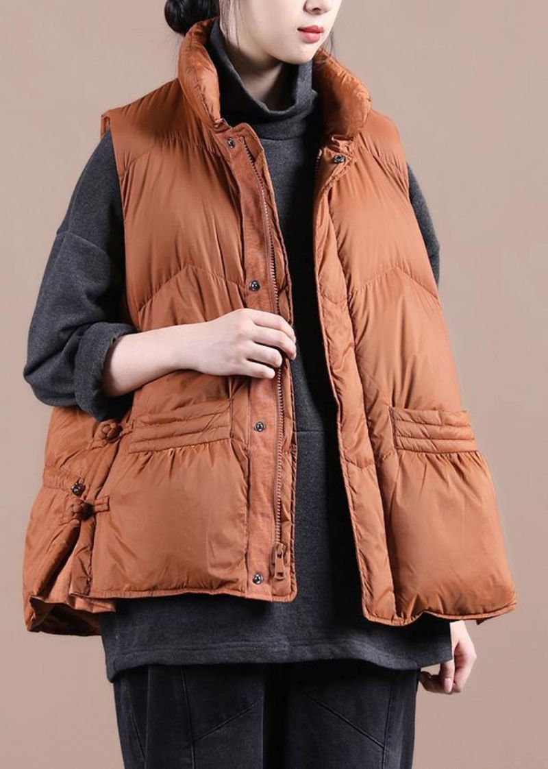 Nieuwe Oversized Sneeuwjassen Overjas Oranje Opstaande Kraag Warme Winterjas Met Ritssluiting - Dames donsjacks