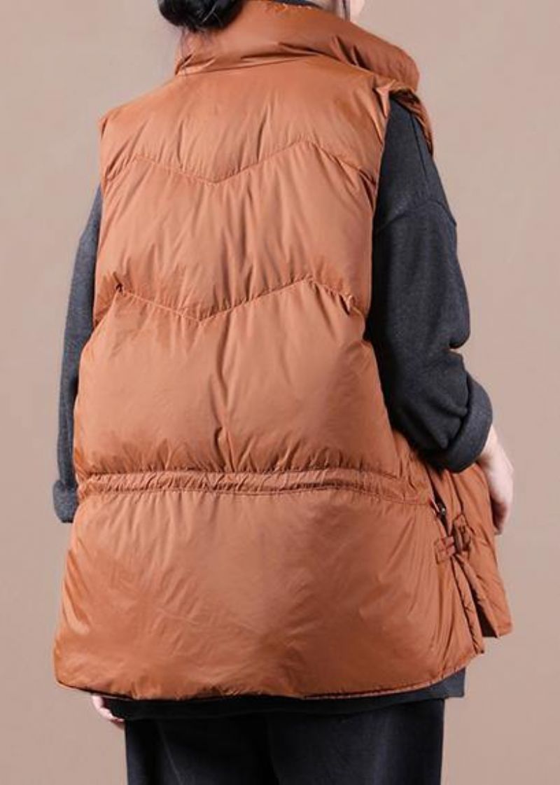 Nieuwe Oversized Sneeuwjassen Overjas Oranje Opstaande Kraag Warme Winterjas Met Ritssluiting - Dames donsjacks