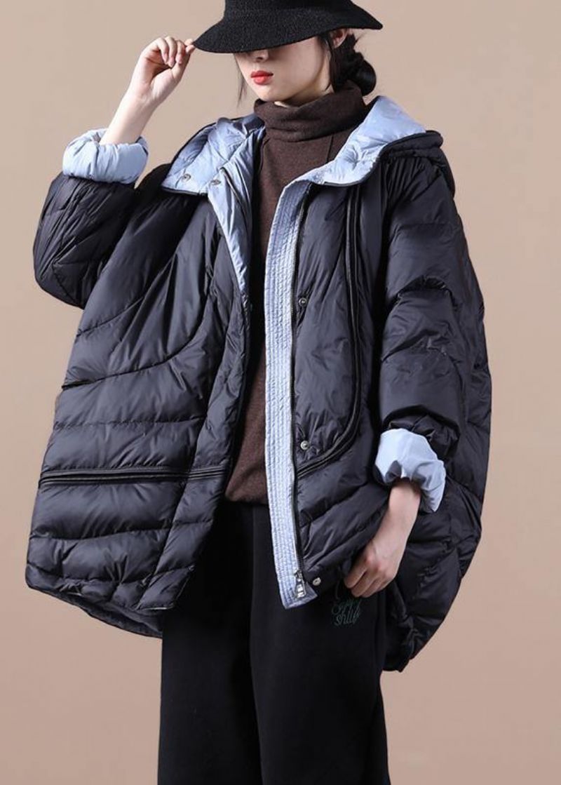 Nieuwe Oversized Sneeuwjassen Zwarte Warme Winterjas Met Zakken Met Capuchon - Dames donsjacks