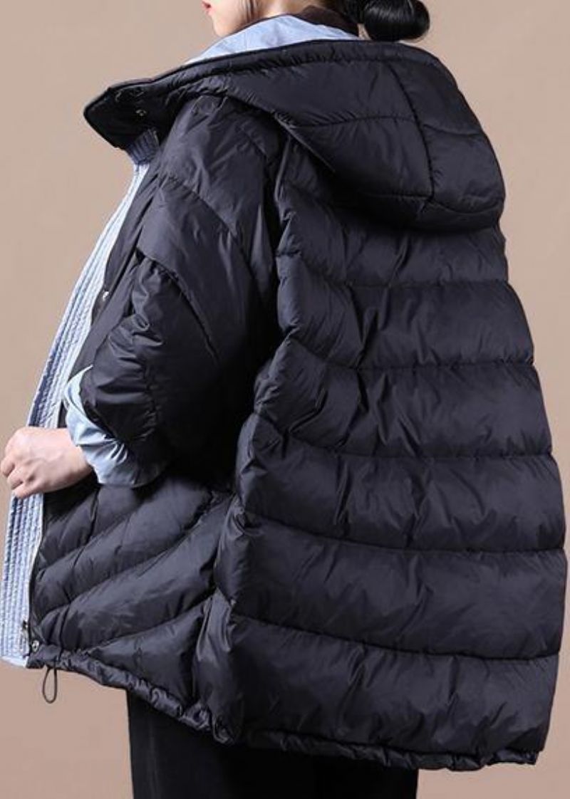 Nieuwe Oversized Sneeuwjassen Zwarte Warme Winterjas Met Zakken Met Capuchon - Dames donsjacks