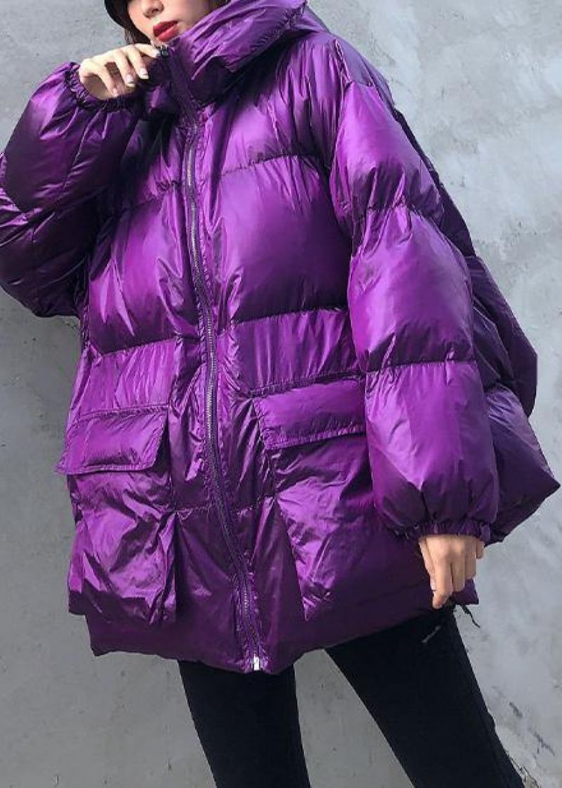 Nieuwe Paarse Parka's Voor Dames Grote Maten Winterkleding Met Capuchon En Zakken