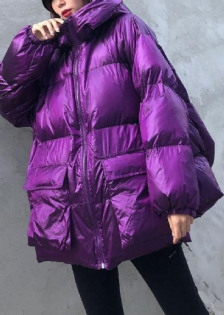 Nieuwe Paarse Parka's Voor Dames Grote Maten Winterkleding Met Capuchon En Zakken