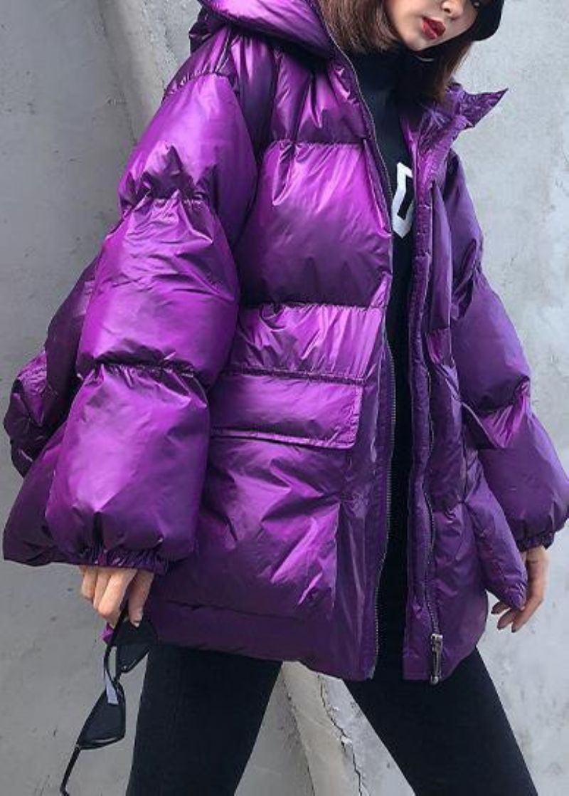 Nieuwe Paarse Parka's Voor Dames Grote Maten Winterkleding Met Capuchon En Zakken - Paars