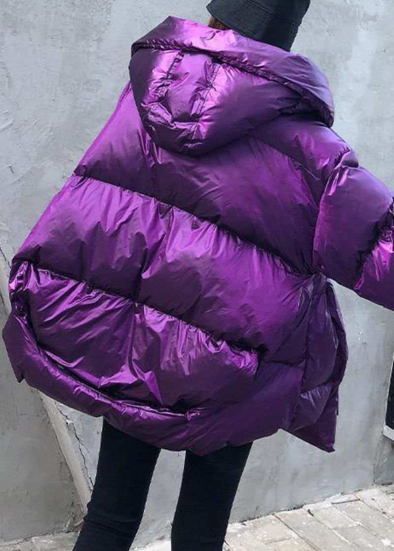 Nieuwe Paarse Parka's Voor Dames Grote Maten Winterkleding Met Capuchon En Zakken - Paars