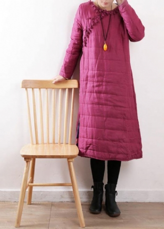 Nieuwe Plus Size Kleding Winterjas Chinese Button Winterjassen Rose Zijkant Open Casual Outfit