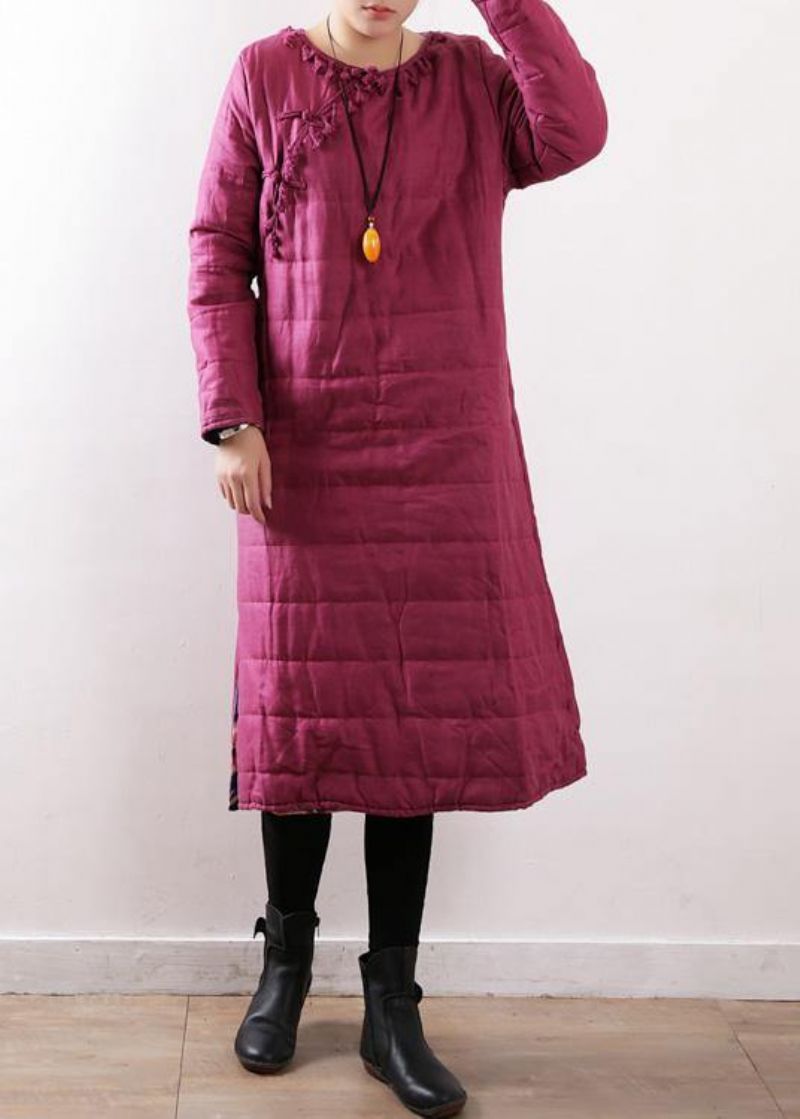 Nieuwe Plus Size Kleding Winterjas Chinese Button Winterjassen Rose Zijkant Open Casual Outfit - Dames donsjacks