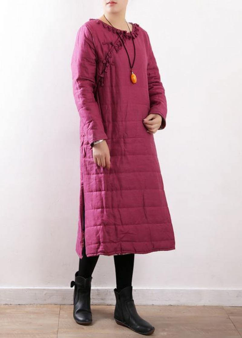 Nieuwe Plus Size Kleding Winterjas Chinese Button Winterjassen Rose Zijkant Open Casual Outfit - Dames donsjacks