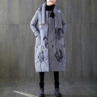 Nieuwe Winterdonsjas Met Grijze Print Oversized Kwastje. Donsjas Met Zakken