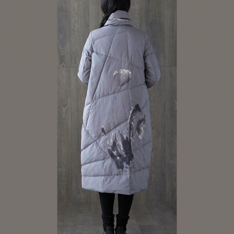 Nieuwe Winterdonsjas Met Grijze Print Oversized Kwastje. Donsjas Met Zakken - Dames donsjacks