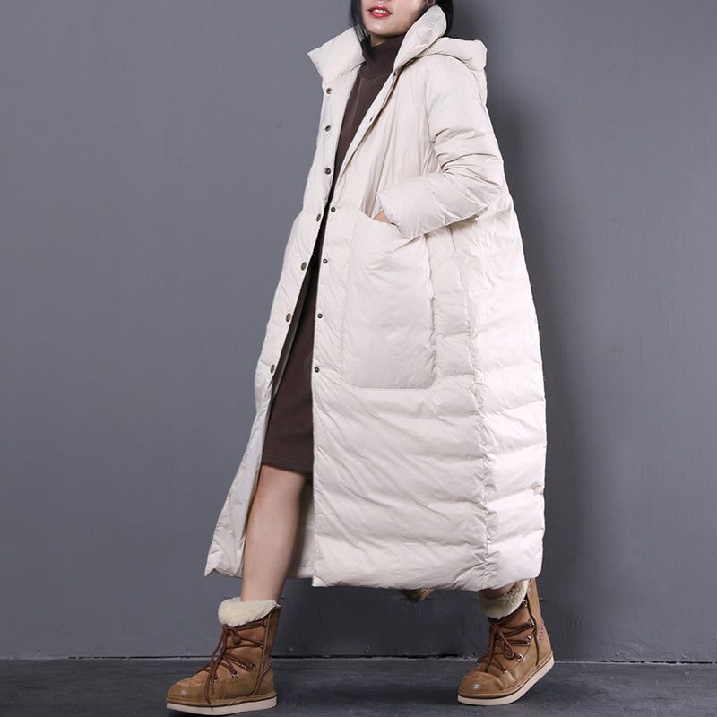 Nieuwe Witte Winter Oversized Donsjas Met Capuchon Fijne Trenchcoat Met Grote Zakken - Dames donsjacks