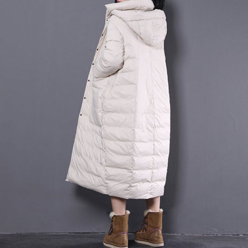 Nieuwe Witte Winter Oversized Donsjas Met Capuchon Fijne Trenchcoat Met Grote Zakken - Dames donsjacks