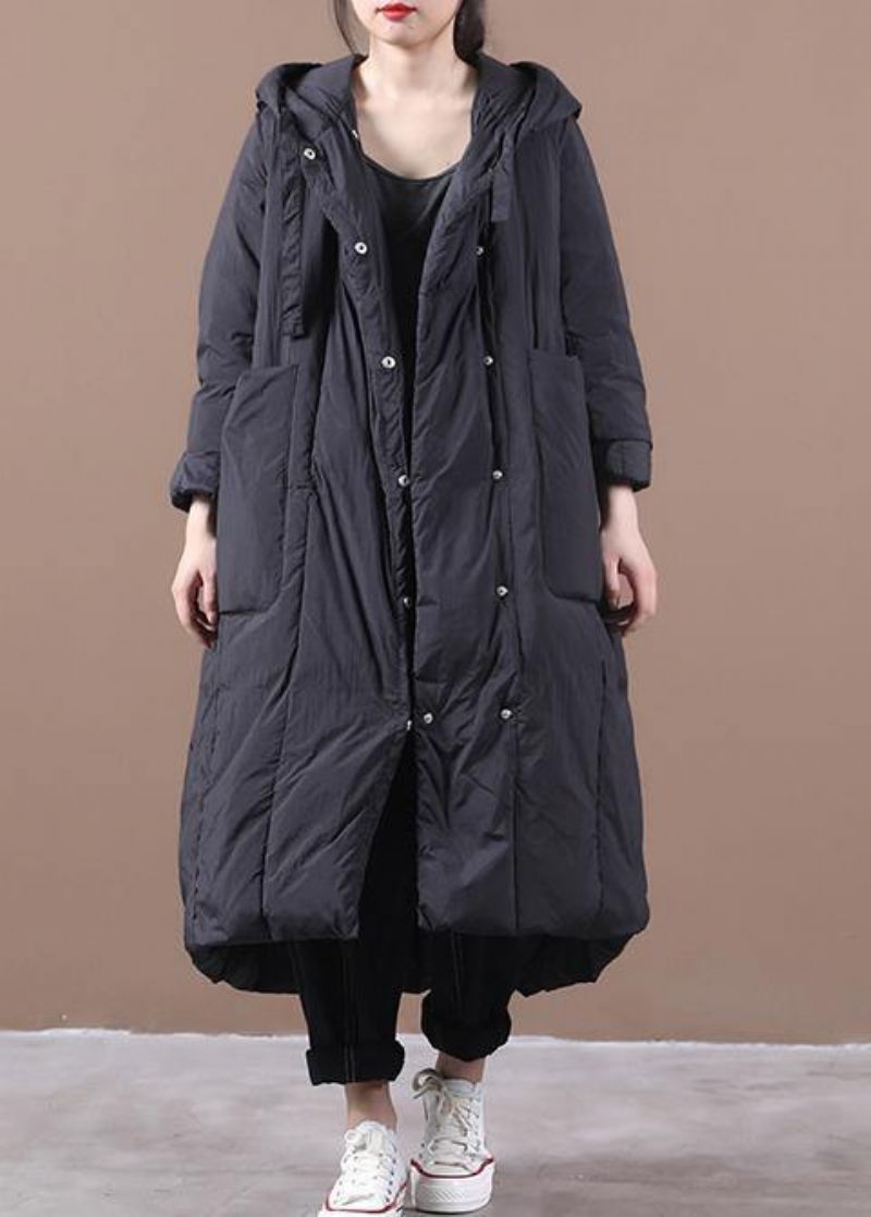 Nieuwe Zwarte Eendendonsjas Oversized Winterjas Met Capuchon Grote Zakken Elegante Jassen - Dames donsjacks