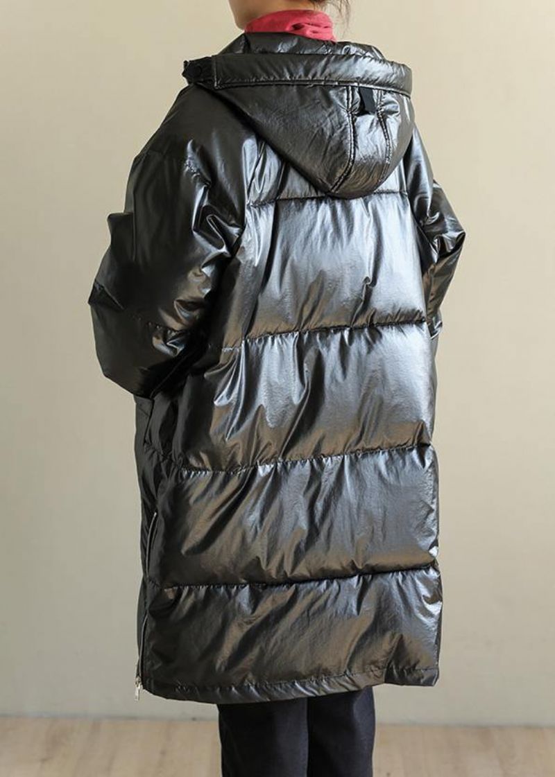 Nieuwe Zwarte Overjas Oversized Sneeuwjassen Jassen Met Capuchon En Ritssluiting - Dames donsjacks