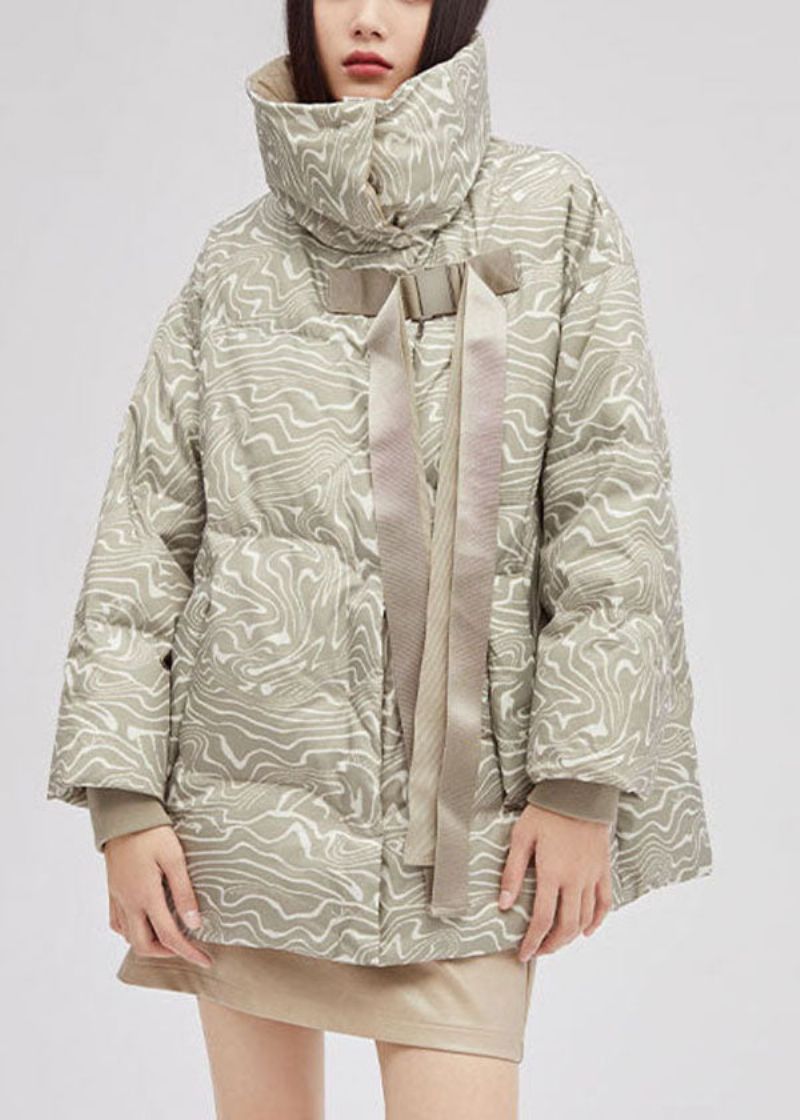 Origineel Ontwerp Beige Peter Pan Kraag Oversized Print Eendendons Puffers Jassen Winter - Dames donsjacks