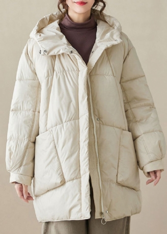 Oversized Beige Zakken Met Capuchon Fijn Katoen Gevuld Puffers Jassen Winter