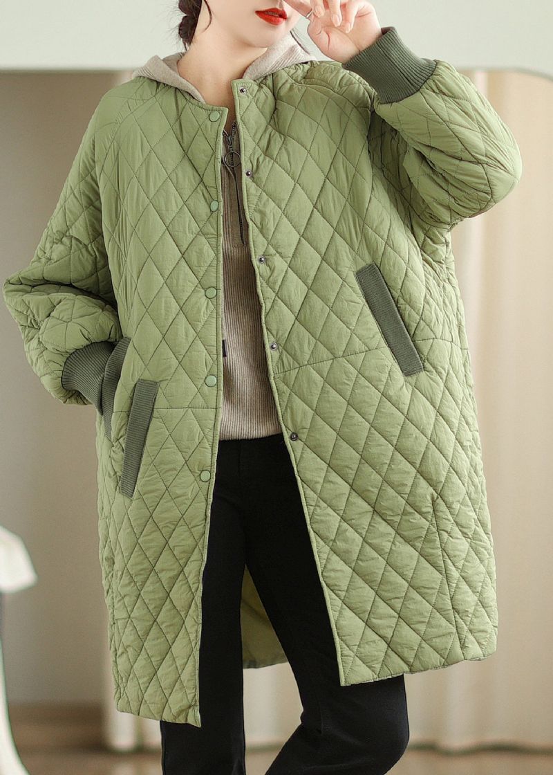 Oversized Groene Jas Met Capuchon Fijne Katoenen Vulling Winter