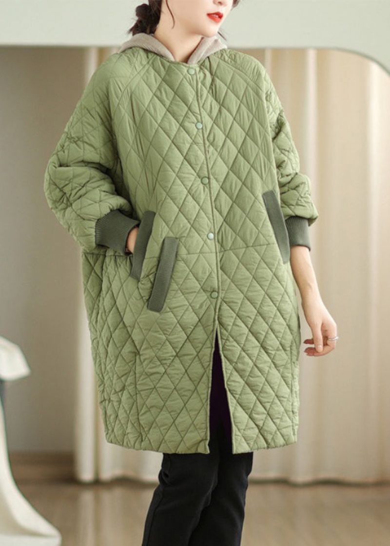 Oversized Groene Jas Met Capuchon Fijne Katoenen Vulling Winter - Dames donsjacks