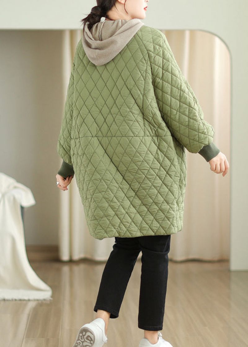 Oversized Groene Jas Met Capuchon Fijne Katoenen Vulling Winter - Dames donsjacks