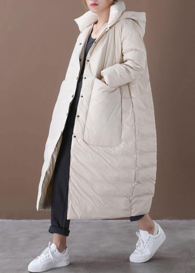 Oversized Winterjassen Voor Dames Beige Zakken Met Capuchon Warme Winterjas