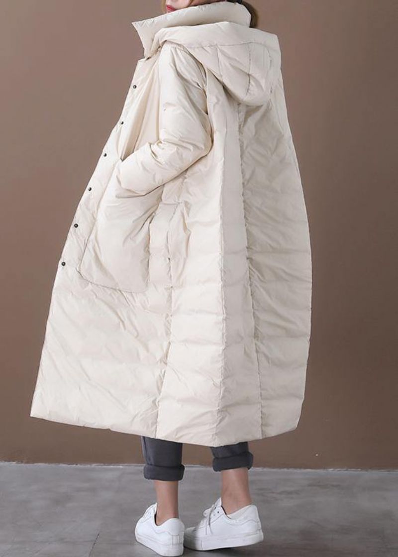 Oversized Winterjassen Voor Dames Beige Zakken Met Capuchon Warme Winterjas - Wit