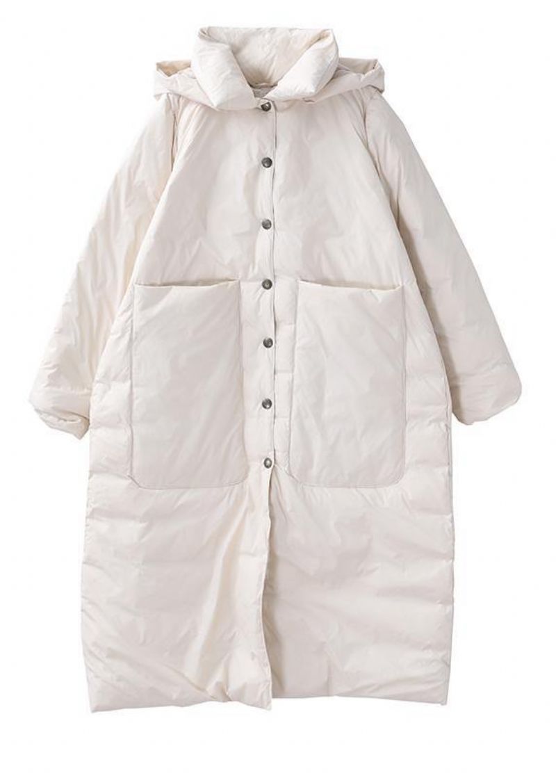 Oversized Winterjassen Voor Dames Beige Zakken Met Capuchon Warme Winterjas - Wit