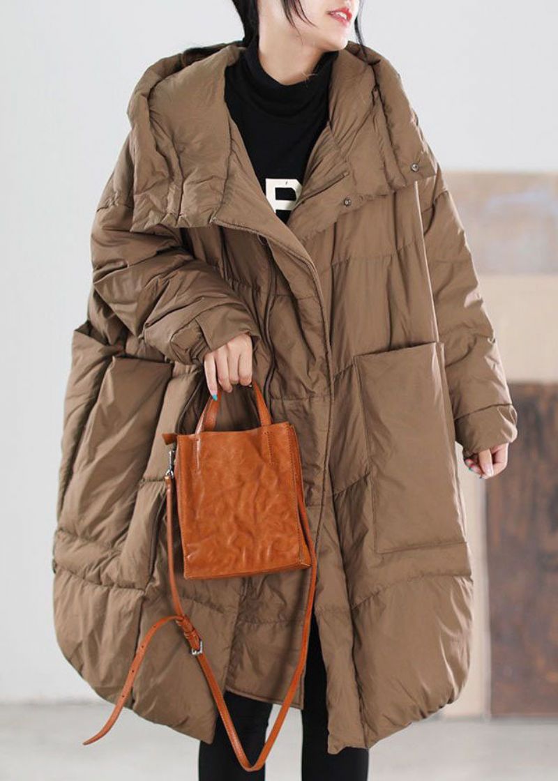 Plus Maat Chocolade Capuchon Oversized Grote Zakken Eendendons Jassen Winter - Dames donsjacks