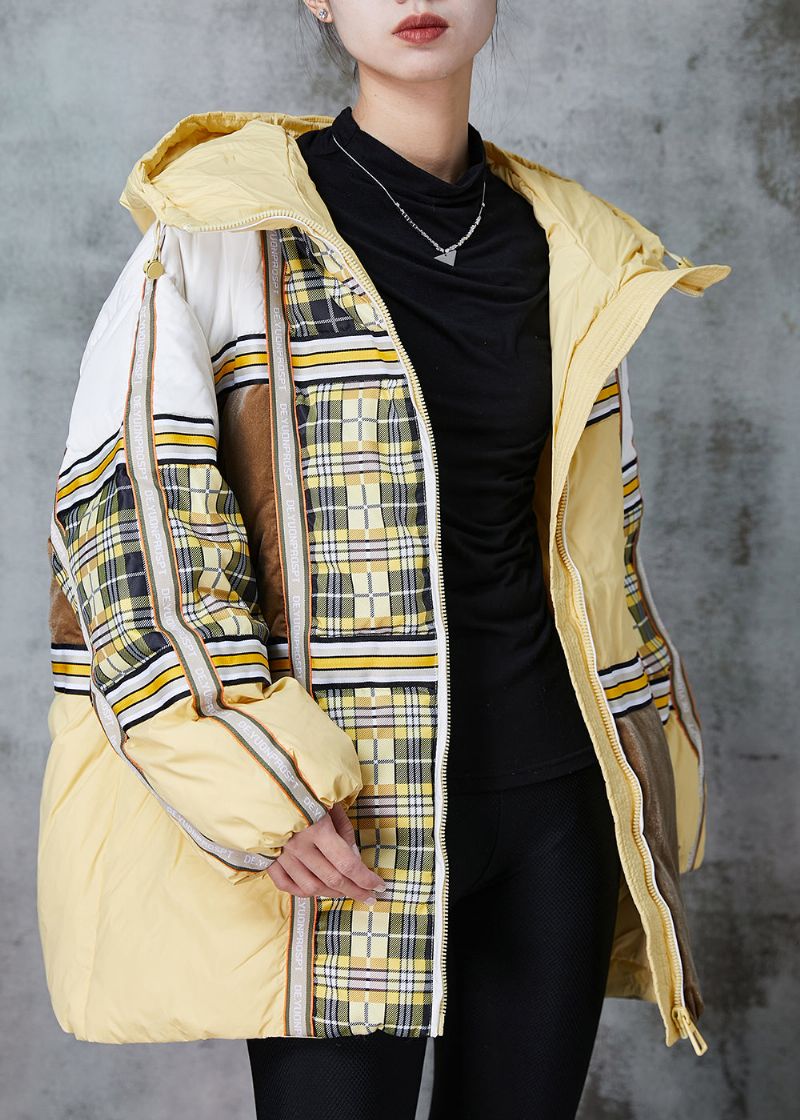 Plus Maat Gele Oversized Patchwork Eendendons Puffers Jassen Winter