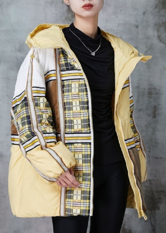 Plus Maat Gele Oversized Patchwork Eendendons Puffers Jassen Winter