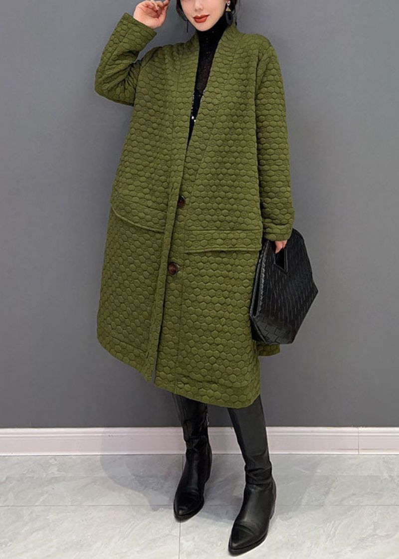 Plus Maat Groen V-hals Katoen Gevuld Extra Grote Zoom Trenchcoat Winter - Dames donsjacks