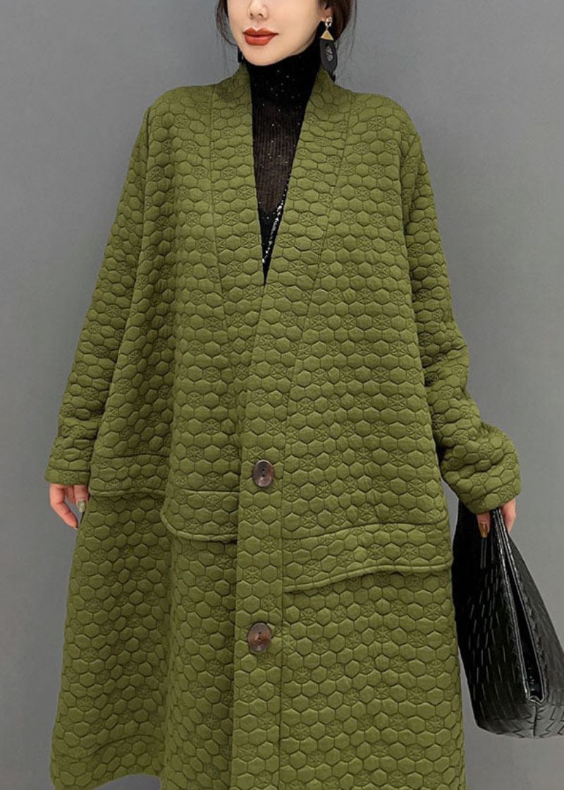 Plus Maat Groen V-hals Katoen Gevuld Extra Grote Zoom Trenchcoat Winter - Dames donsjacks