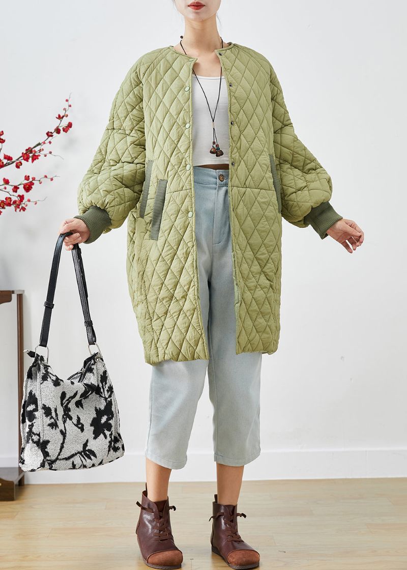 Plus Maat Groene Oversized Geruite Fijn Katoen Gevulde Damesparka Winter - Dames donsjacks