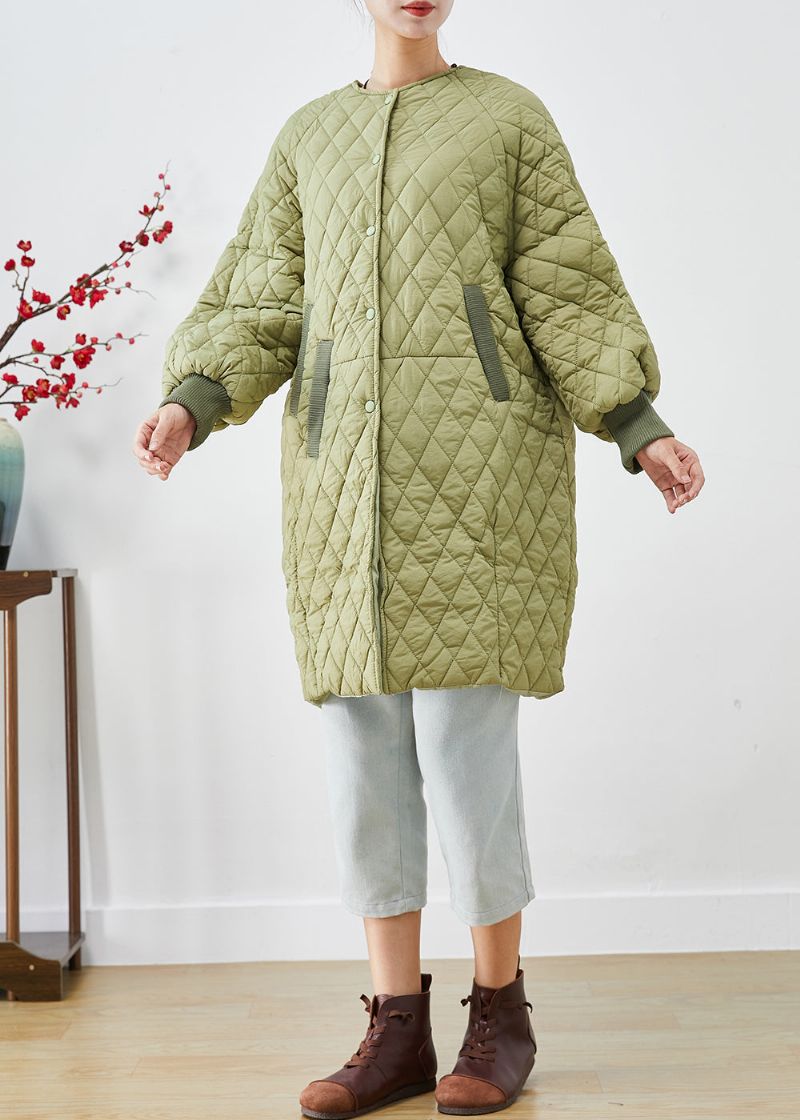 Plus Maat Groene Oversized Geruite Fijn Katoen Gevulde Damesparka Winter - Dames donsjacks