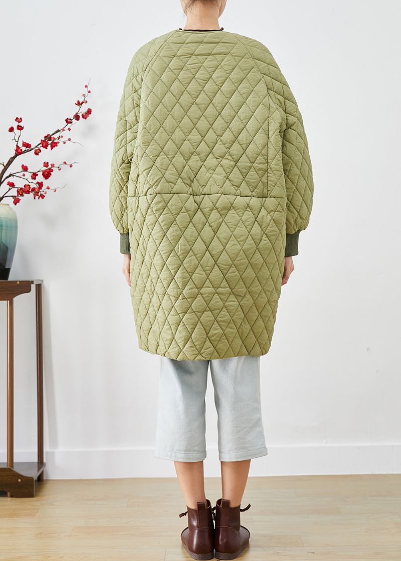 Plus Maat Groene Oversized Geruite Fijn Katoen Gevulde Damesparka Winter - Dames donsjacks