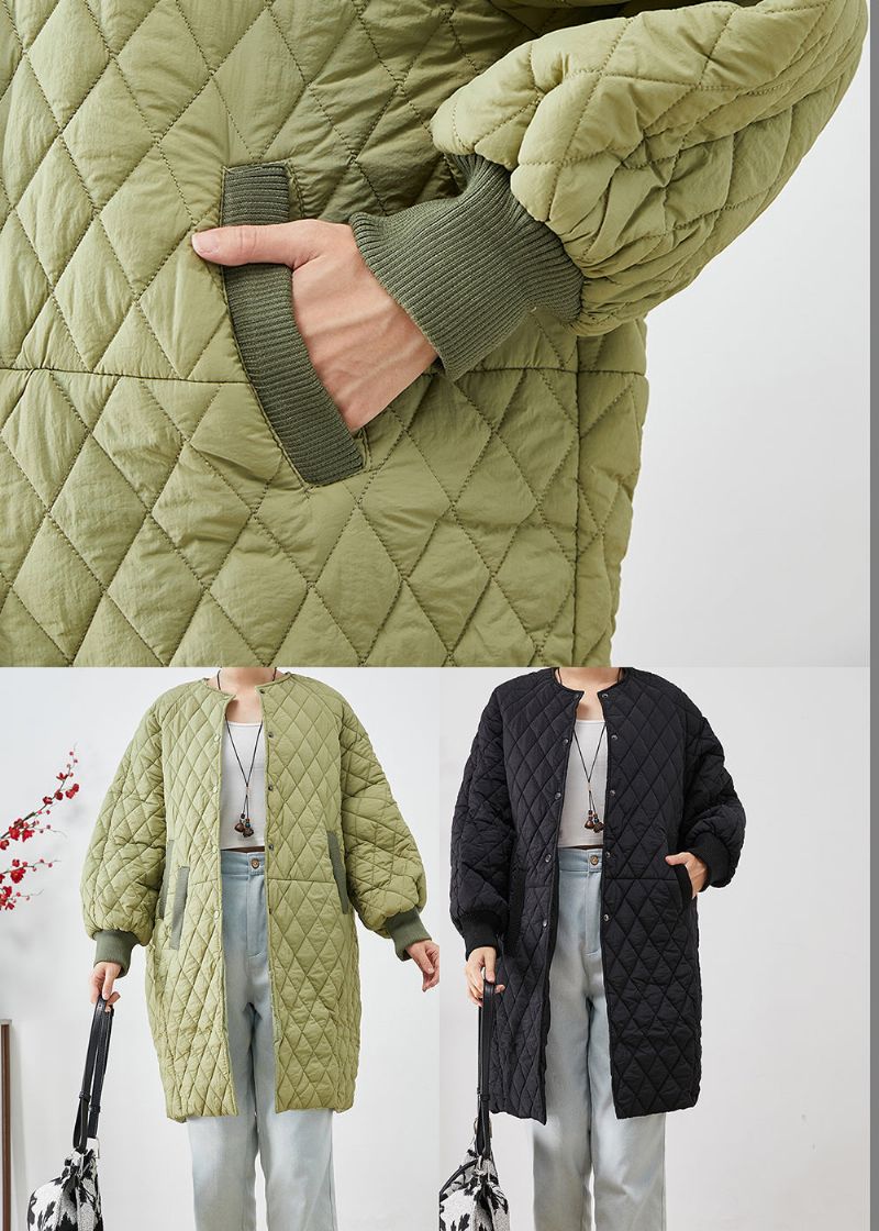 Plus Maat Groene Oversized Geruite Fijn Katoen Gevulde Damesparka Winter - Dames donsjacks