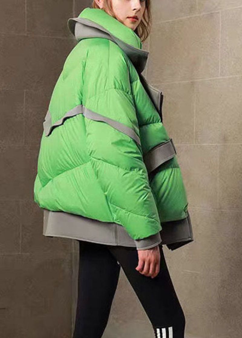 Plus Maat Groene Peter Pan Kraag Patchwork Eendendons Puffers Jassen Winter - Groen