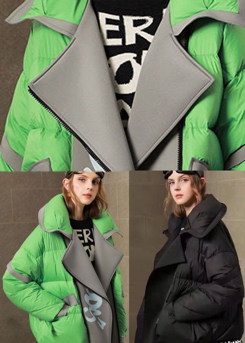 Plus Maat Groene Peter Pan Kraag Patchwork Eendendons Puffers Jassen Winter - Groen