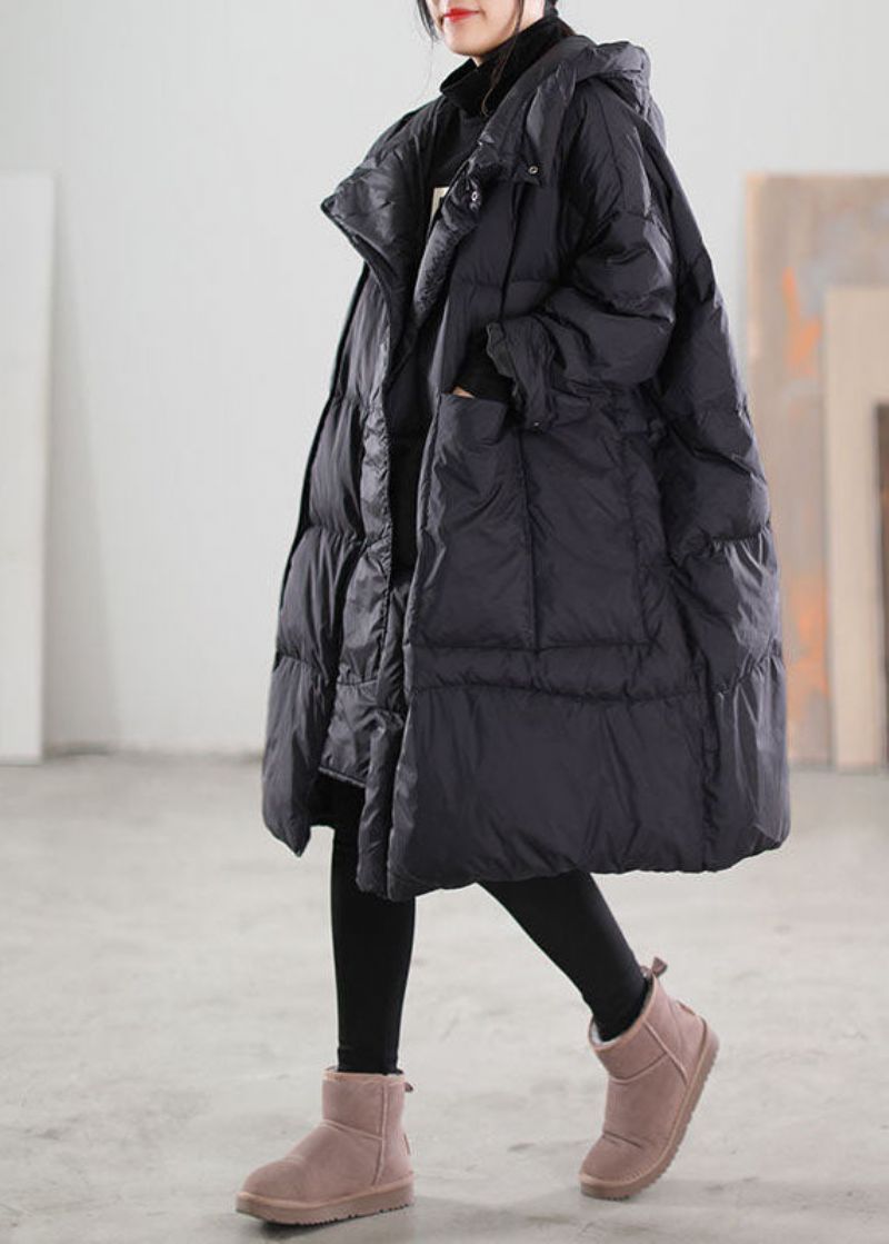 Plus Maat Zwarte Capuchon Oversized Dikke Eendendonsjassen Winter