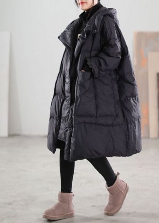 Plus Maat Zwarte Capuchon Oversized Dikke Eendendonsjassen Winter