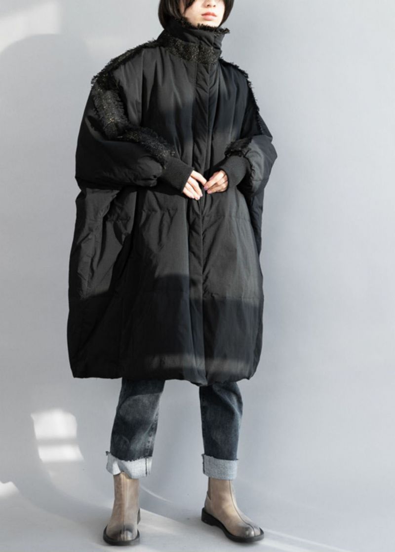 Plus Maat Zwarte Oversized Eendendonsjas Met Rits En Kwastje Winter - Dames donsjacks