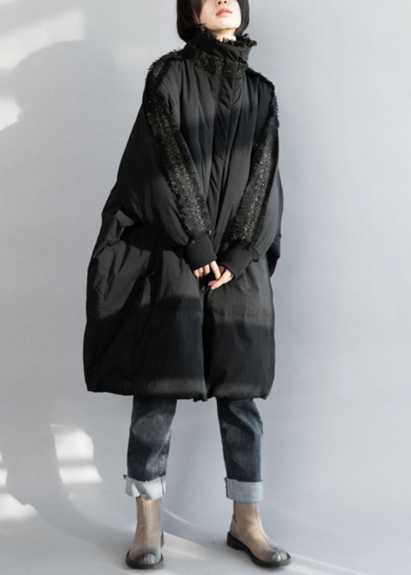 Plus Maat Zwarte Oversized Eendendonsjas Met Rits En Kwastje Winter - Dames donsjacks