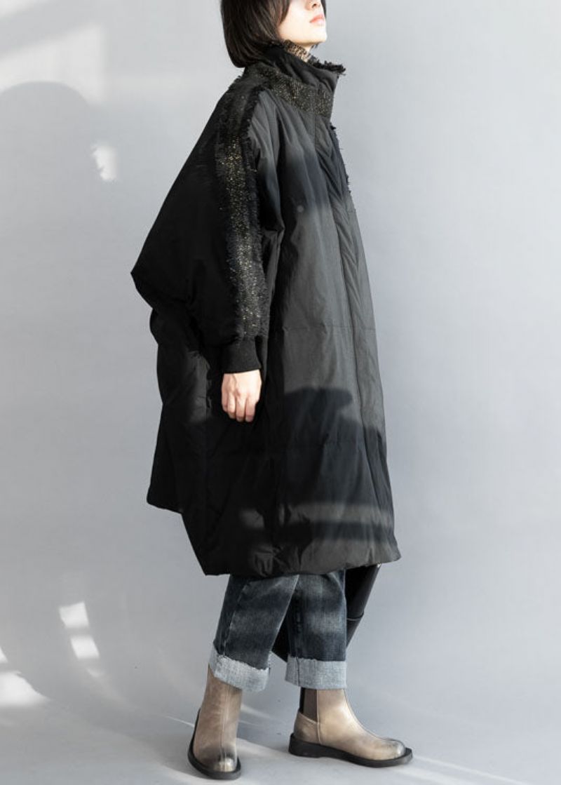 Plus Maat Zwarte Oversized Eendendonsjas Met Rits En Kwastje Winter - Dames donsjacks