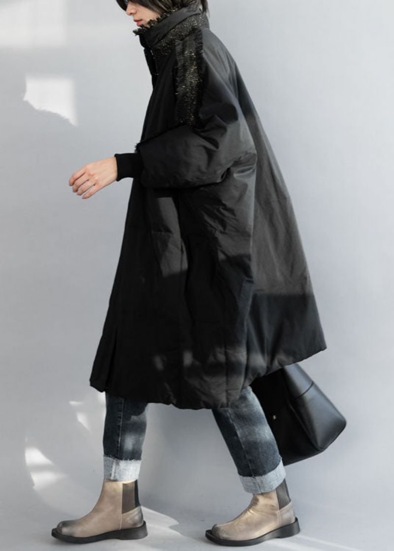 Plus Maat Zwarte Oversized Eendendonsjas Met Rits En Kwastje Winter - Dames donsjacks