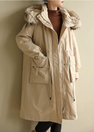 Plus Size Jassen Grote Zakken Winterjassen Beige Gele Bontkraagjassen