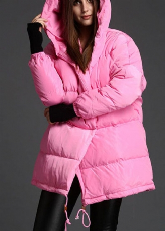 Plus Size Roze Winter Eendendonsjas Met Trekkoord En Capuchon