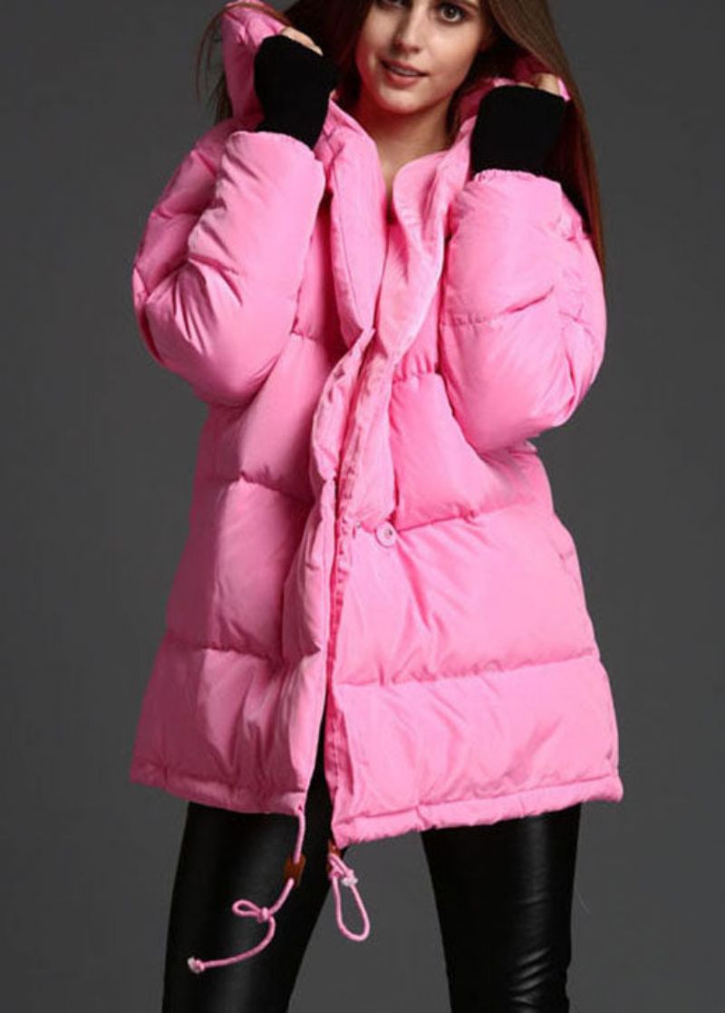 Plus Size Roze Winter Eendendonsjas Met Trekkoord En Capuchon - Dames donsjacks