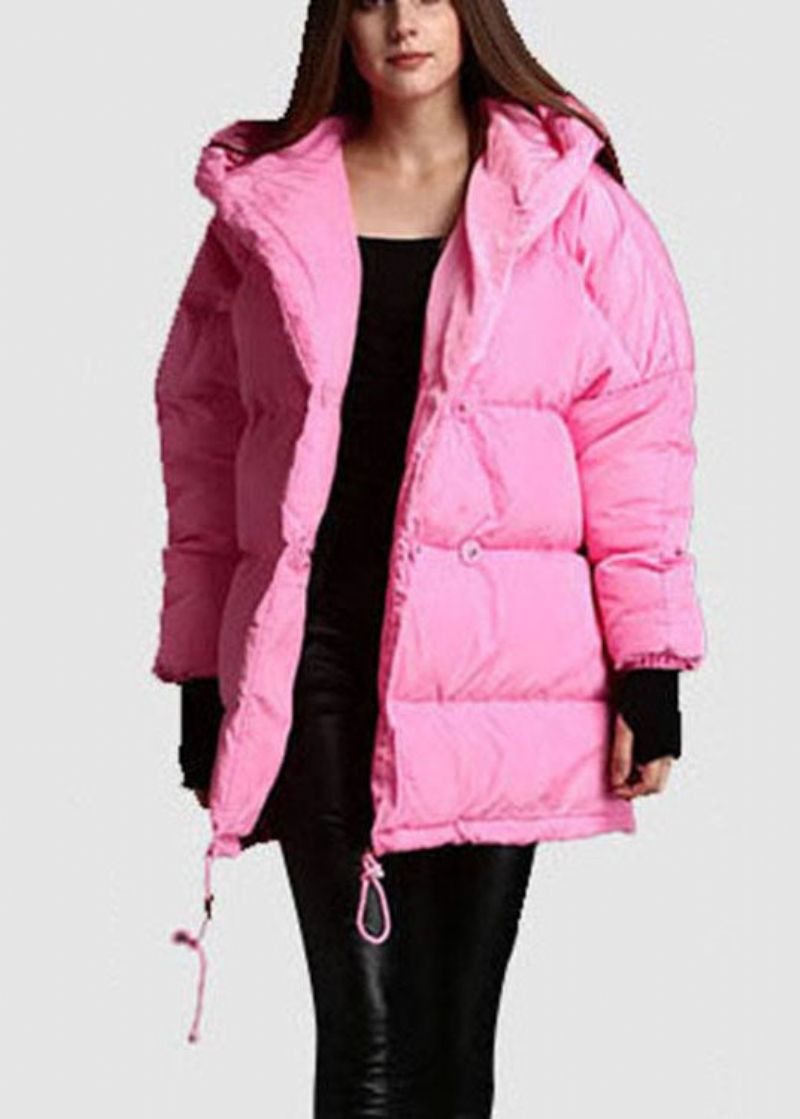 Plus Size Roze Winter Eendendonsjas Met Trekkoord En Capuchon - Dames donsjacks